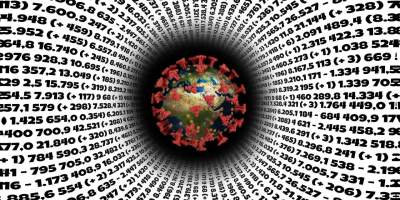 Covid earth graphic with number streams
